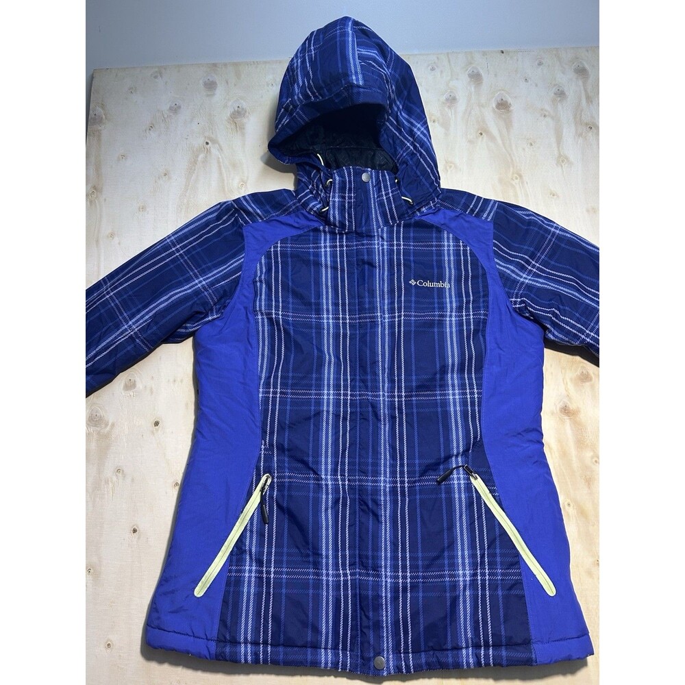 ( $150 new) Columbia Women's Blue Plaid Hooded Full Zip Jacket w/ Pockets Size L
